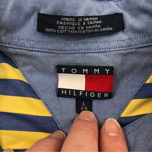Vintage Tommy Hilfiger Yellow & Purple Striped Lakers Button Up Shirt Men’s L. - Picture 5 of 6